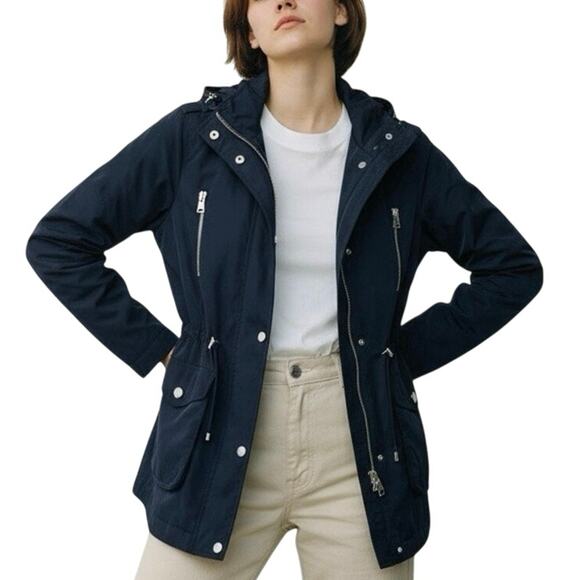 NEXT Women’s Navy Blue Cinched Waist Hidden Hood Utility Jacket Size Small 4 - Picture 2 of 12